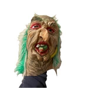 Halloween Rubber Face Mask Green Hair Eyes Halloween Creepy Monster